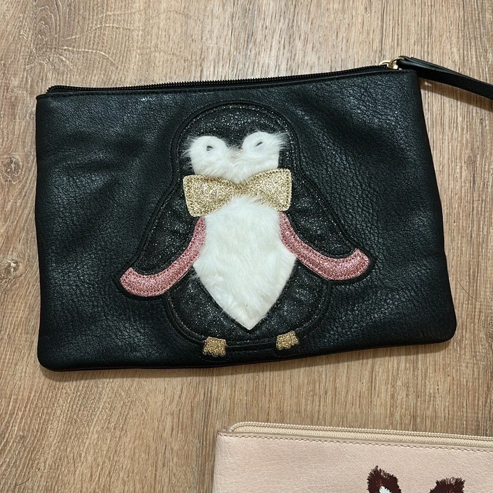 LC LAUREN CONRAD | Blush Fox and Black Penguin Wristlet Grab‎ & Go Pouch Bundle
